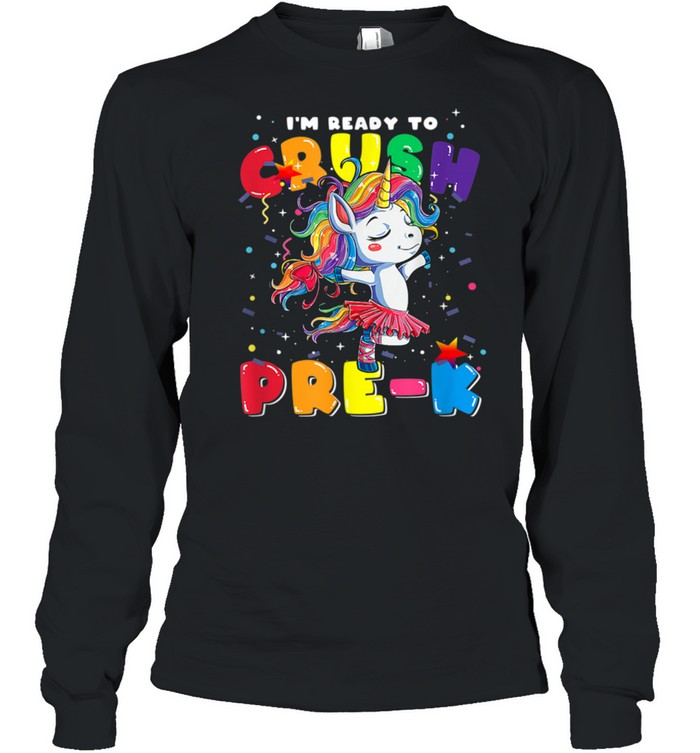 Crush Kindergarten Student Back To School Unicorn shirt Long Sleeved T-shirt