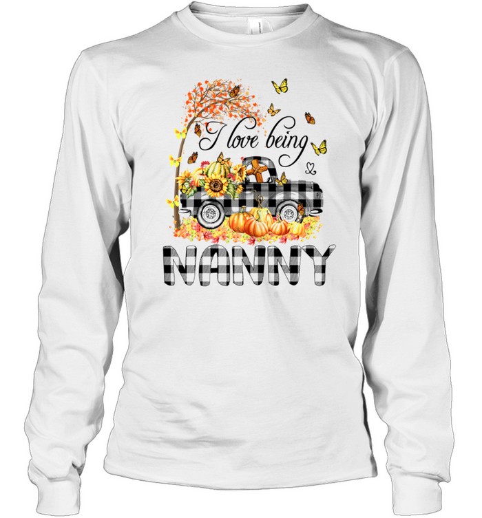 Pumpkin Truck I Love Being Nanny Butterfly shirt Long Sleeved T-shirt