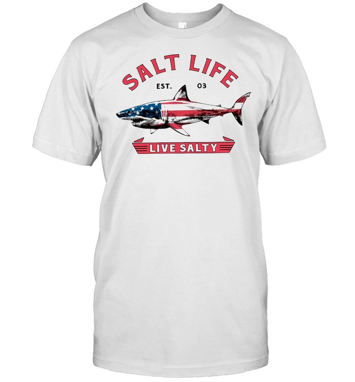 Shark American Flag Salt Life EST 03 Live Salty T-shirt Classic Men's T-shirt