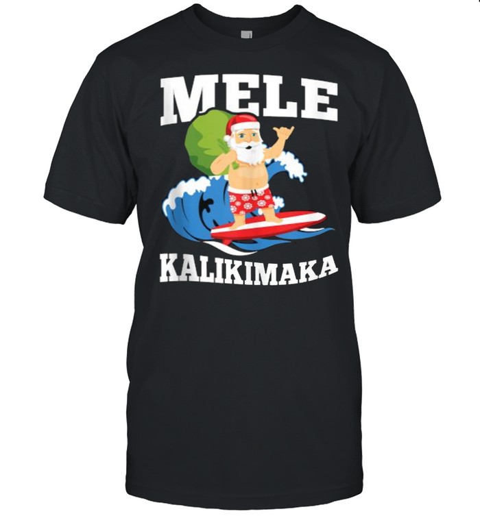 Surfing Santa Mele Kalikimaka Hawaiian Christmas Design T-Shirt