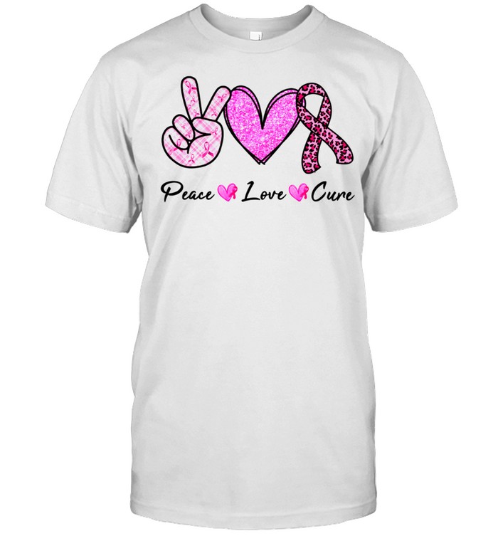 Peace Love Cure Breast Cancer Awareness Pink Ribbon Leopard shirt