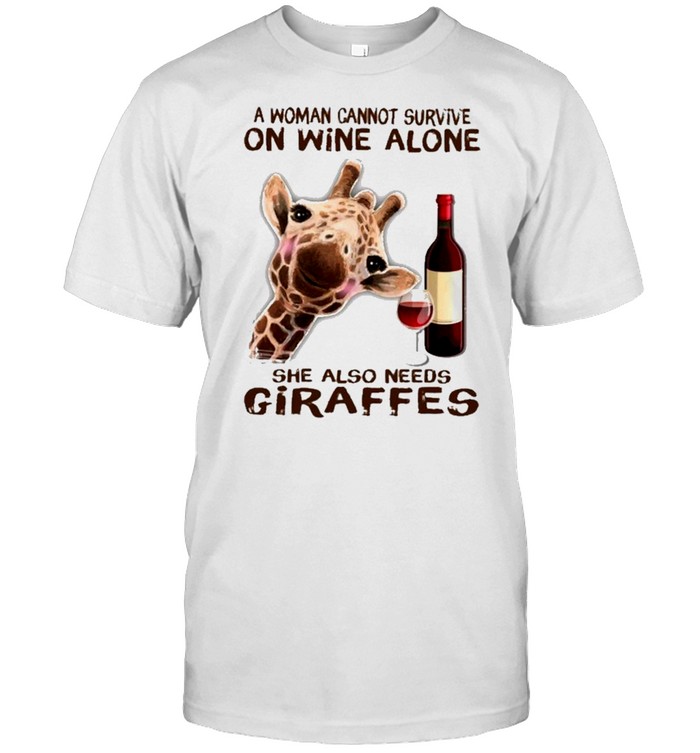 a woman cannot survive on wine alone she also needs giraffes shirt Classic Men's T-shirt