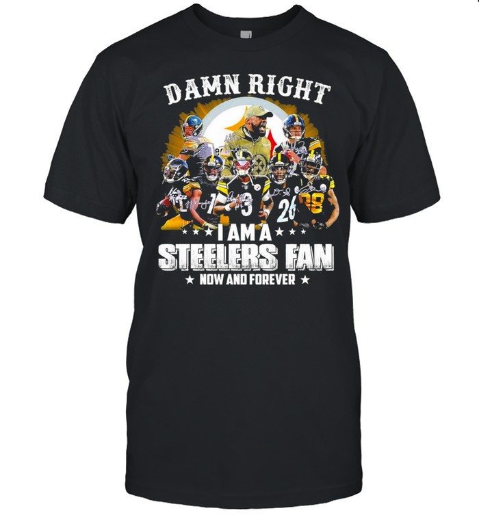 damn right I am a steelers fan now and forever t-shirt