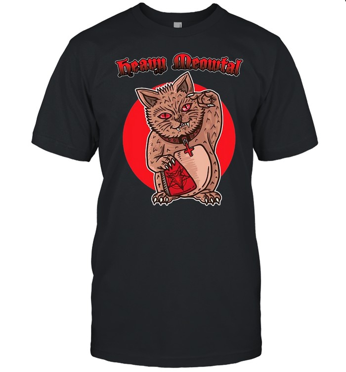 Heavy Meowtal Metal Lucky Cat Hail Satan Kitten Rock Music T-shirt