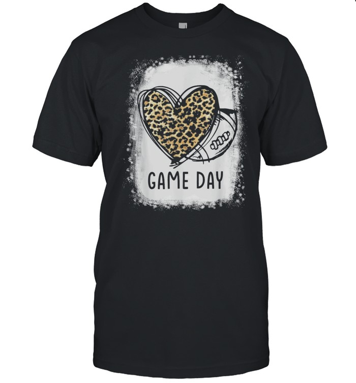 Game Day With Leopard Heart Football Lovers Mom Bleached shirt