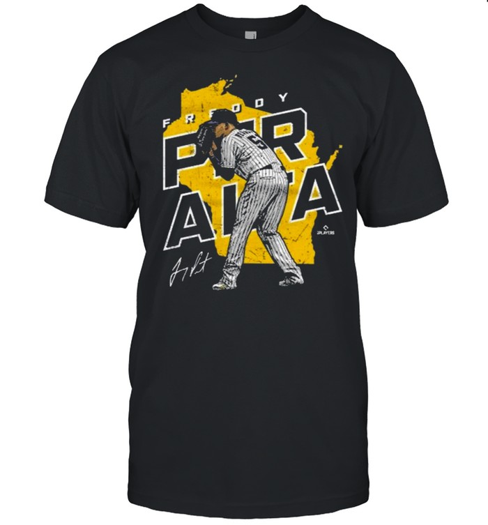 Milwaukee Brewers Freddy Peralta Player Map Baseball Signature T-Shirt