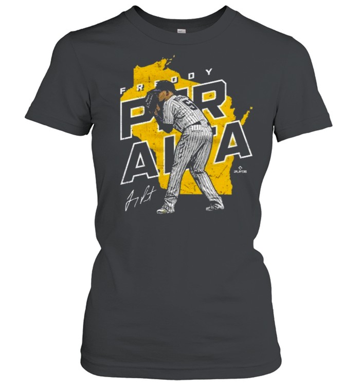 Milwaukee Brewers Freddy Peralta Player Map Baseball Signature T- Classic Women's T-shirt