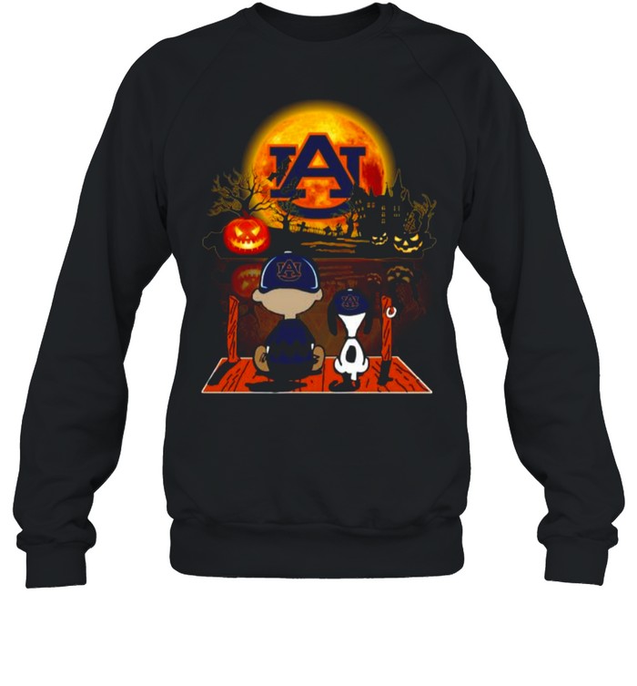 Snoopy and Charlie Brown Pumpkin Auburn Tigers Halloween Moon shirt Unisex Sweatshirt