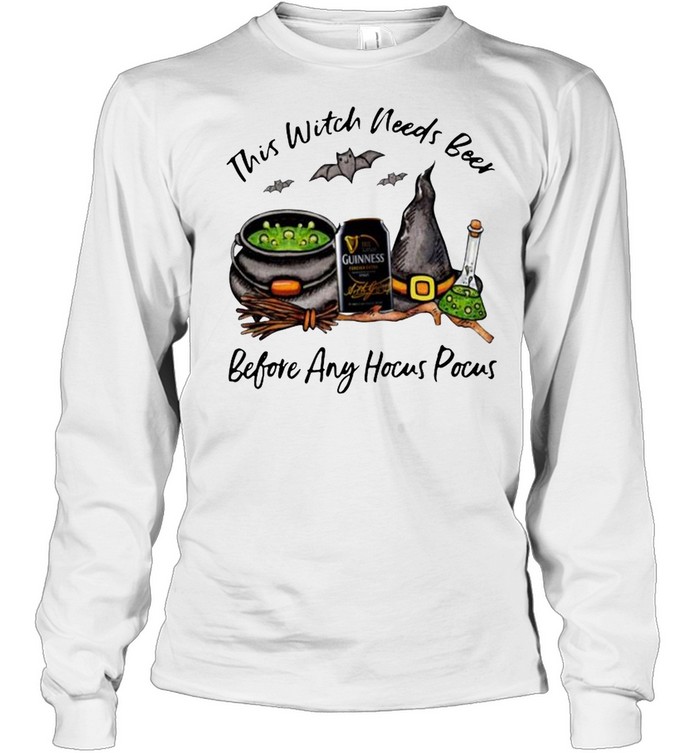 Guinness Can This Witch Needs Beer Before Any Hocus Pocus Halloween Long Sleeved T-shirt