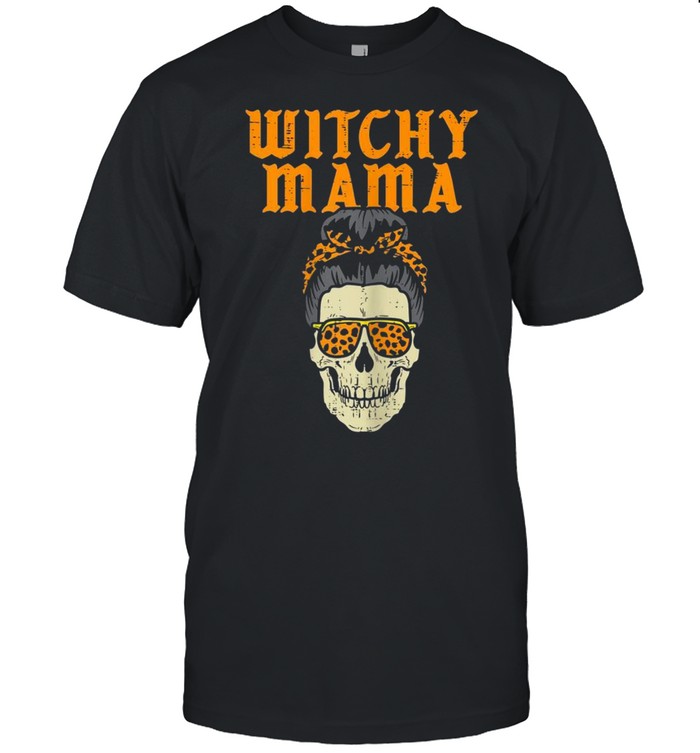Witchy Mama Hair Bun Skeleton Mom Halloween shirt