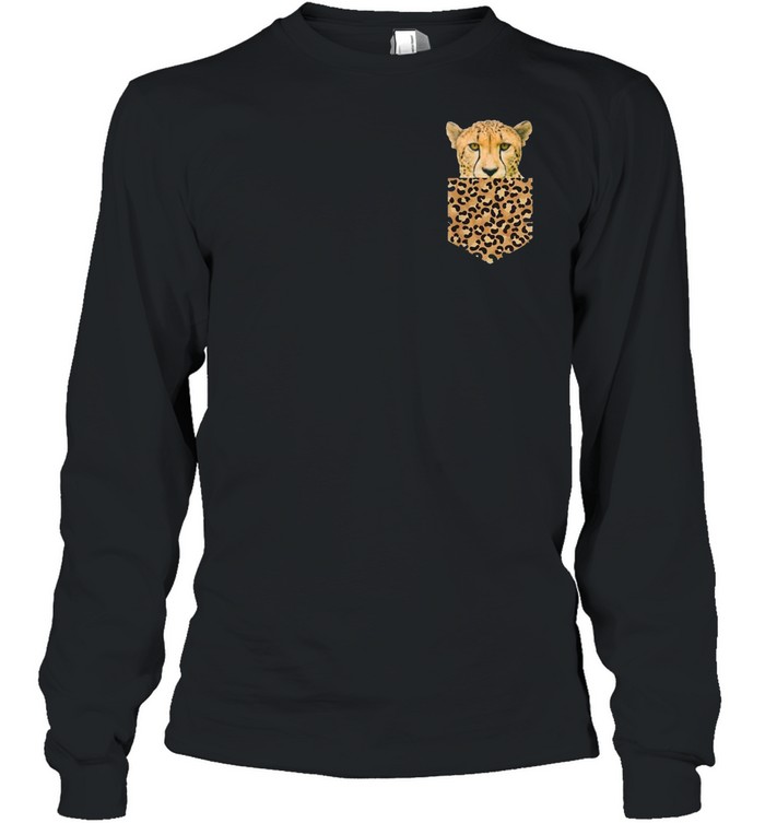 Leopard Print Pocket Cheetah Peeking Cool Animal shirt Long Sleeved T-shirt