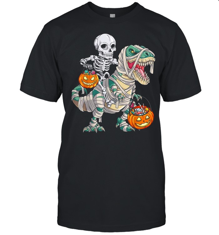 Skeleton Riding Mummy Dinosaur T rex Halloween Pumpkin shirt Classic Men's T-shirt