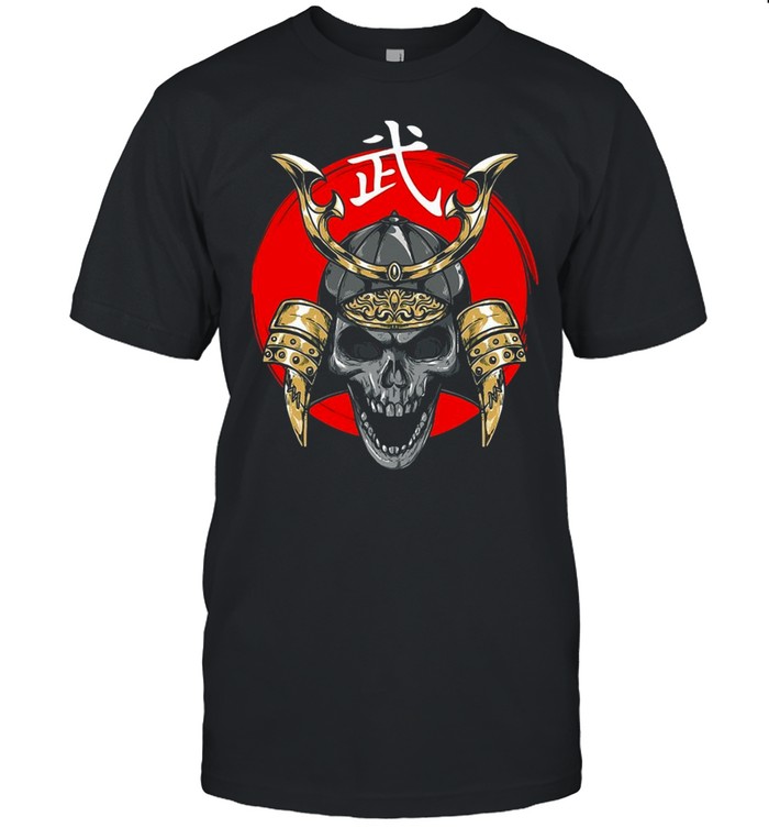 Samurai Warrior Skull On Rising Sun Japanese Calligraphy T-shirt Classic Men's T-shirt