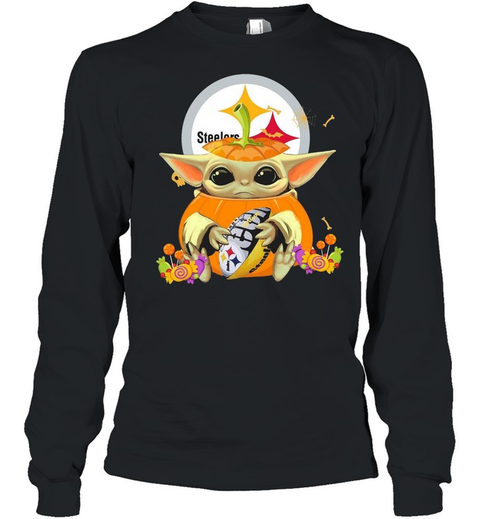 Star Wars Football Baby Yoda Hug Pittsburgh Steelers Halloween  Long Sleeved T-shirt