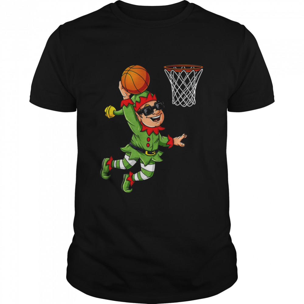 Christmas Elf Dunking A Basketball Boys Xmas shirt