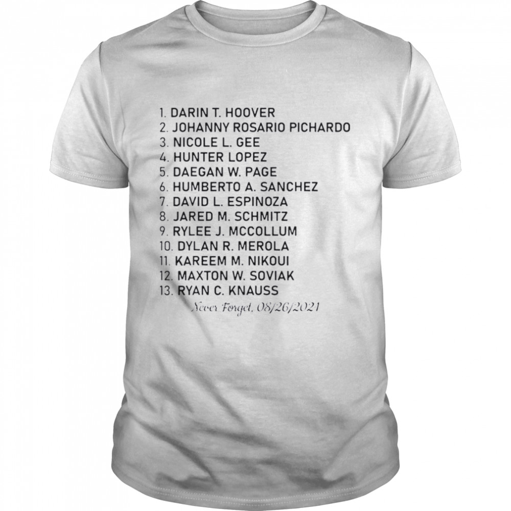 Top never Forget Of Fallen Soldiers 13 Heroes Name 2021 T-Shirt