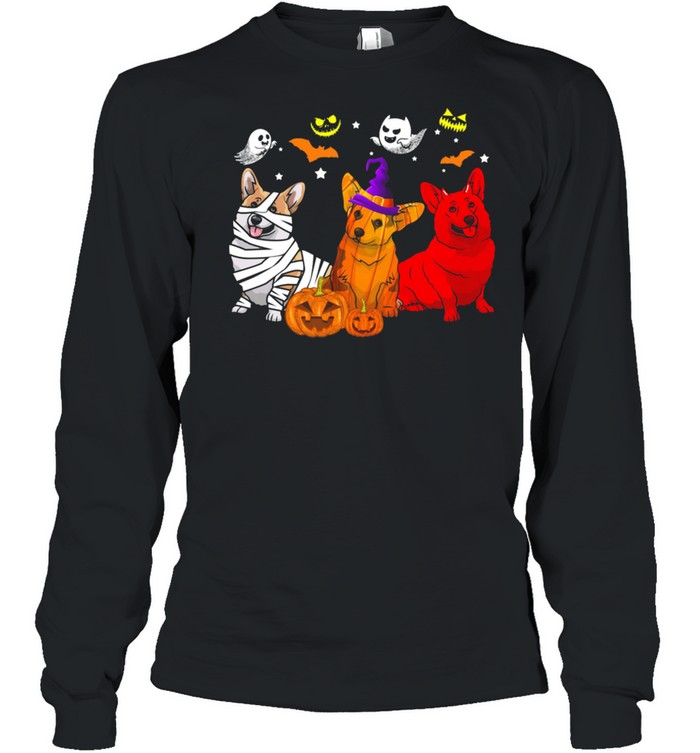 Corgi Dog Witch Boo Halloween shirt Long Sleeved T-shirt