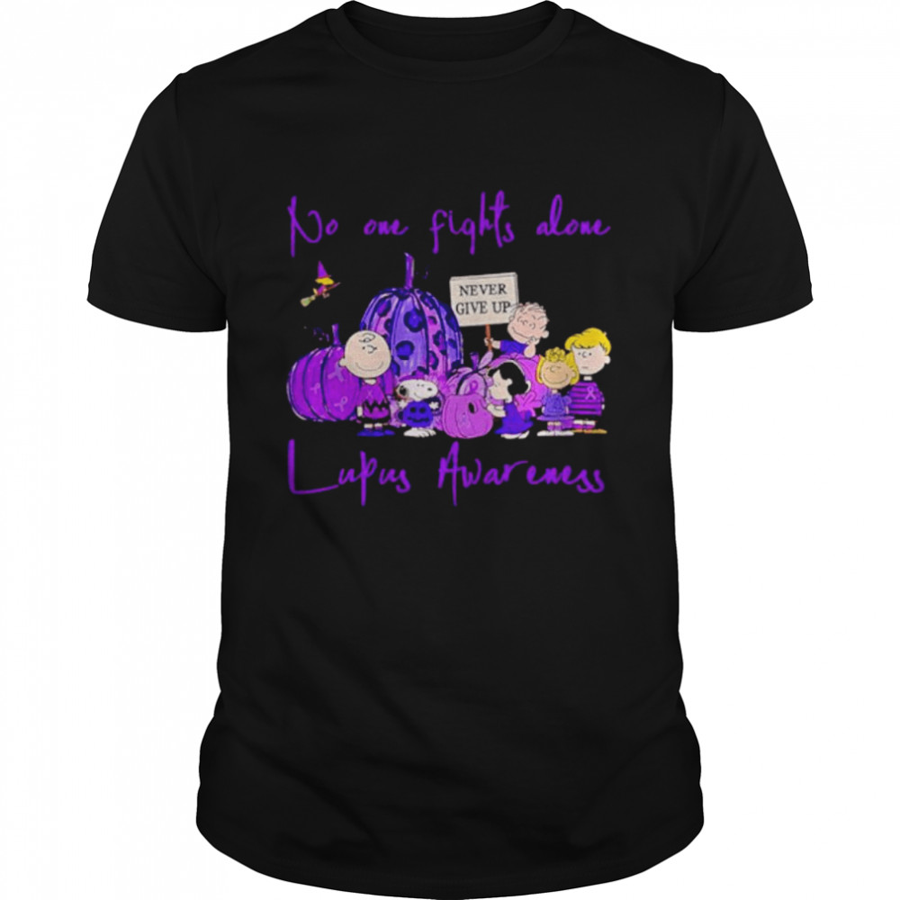No One Fights Alone Lupus Awareness Pumkin Snoopy Shirt