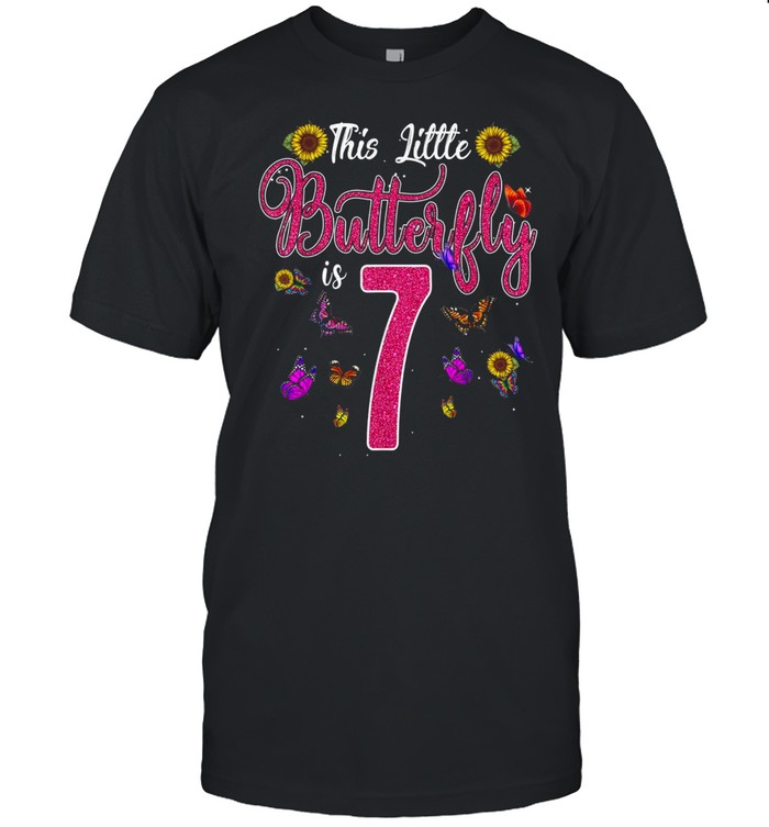 7 Year Old Butterfly 7th Birthday Party Girl Sunflower shirt