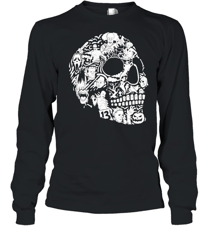 Skull horror characters Halloween mashup shirt Long Sleeved T-shirt