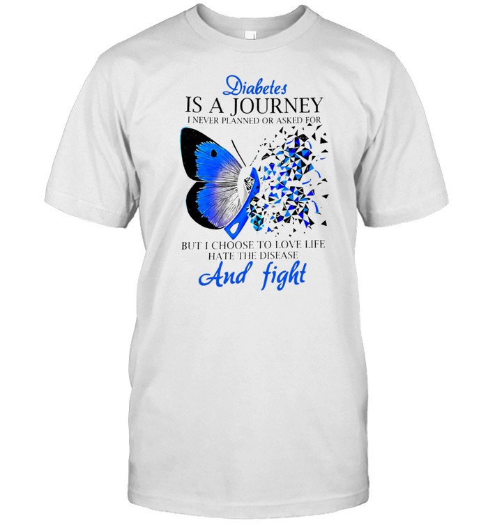Butterfly I Wear Blue For Diabetes Awareness Shirt Colorful Butterfly Ribbon Diabetes Shirt