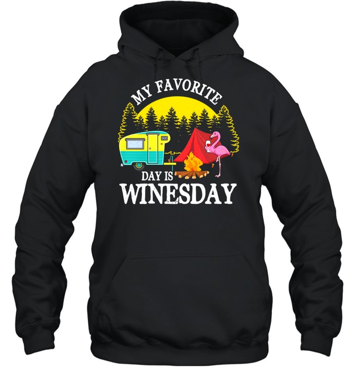 Flamingo Drinking Wine Camping My Favorite Day Is Winesday shirt Unisex Hoodie