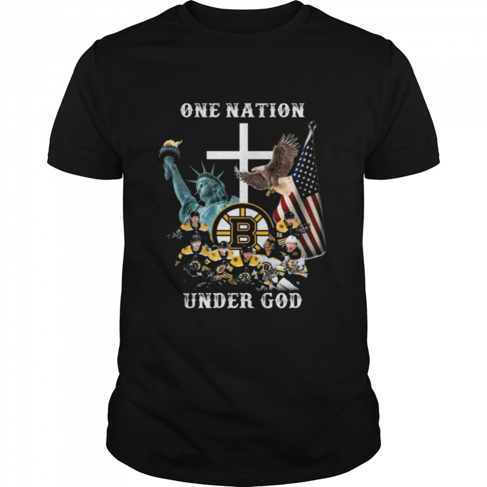 Boston Bruins Hockey Teams One Nation Under God Signatures Shirt