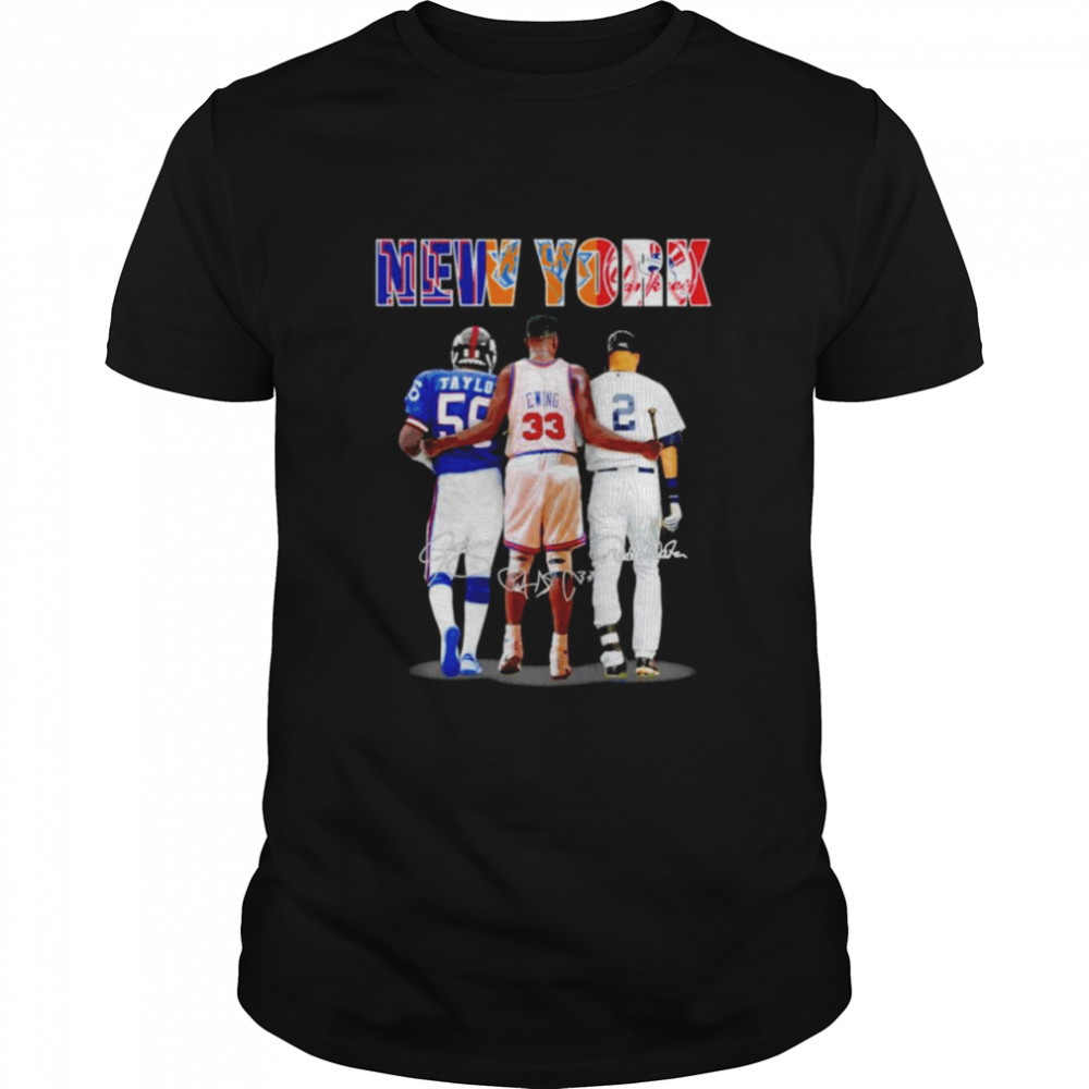 New York Lawrence Taylor Patrick Ewing and Derek Jeter signatures shirt
