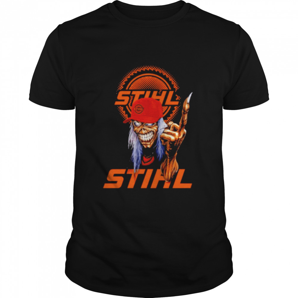 Skull wear hat with Stihl logo shirt