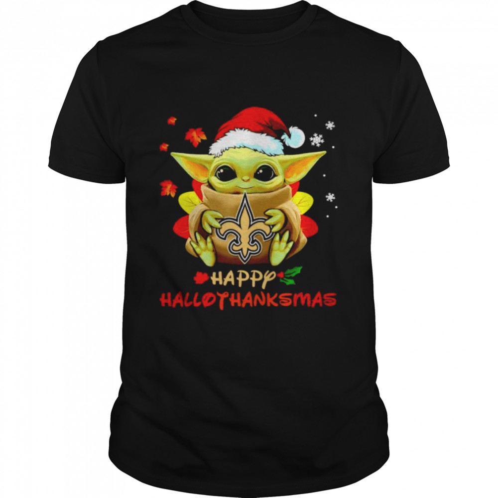 Baby Yoda Saints happy Hallothanksmas shirt