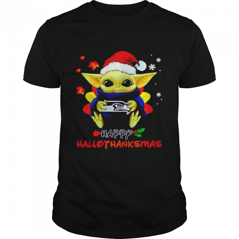 Baby Yoda Seahawks happy Hallothanksmas shirt
