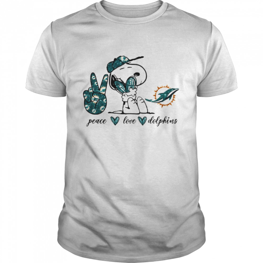 Snoopy peace love Miami Dolphins shirt