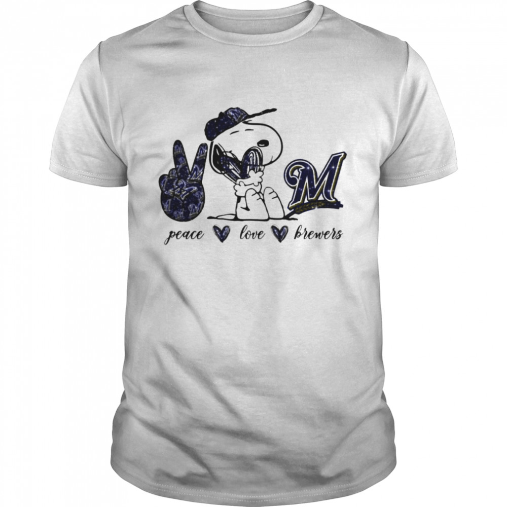Snoopy peace love Milwaukee Brewers shirt