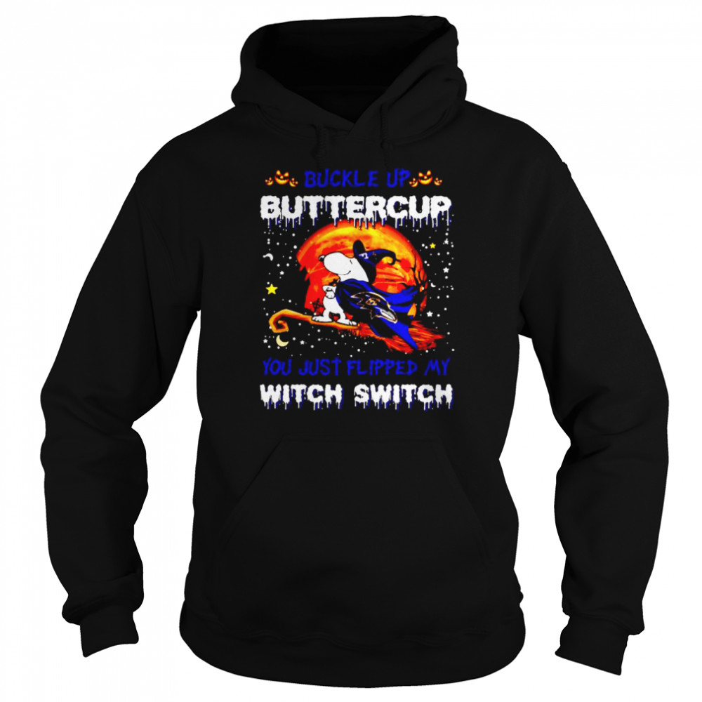 Snoopy Ravens buckle up buttercup you just flipped Halloween shirt Unisex Hoodie