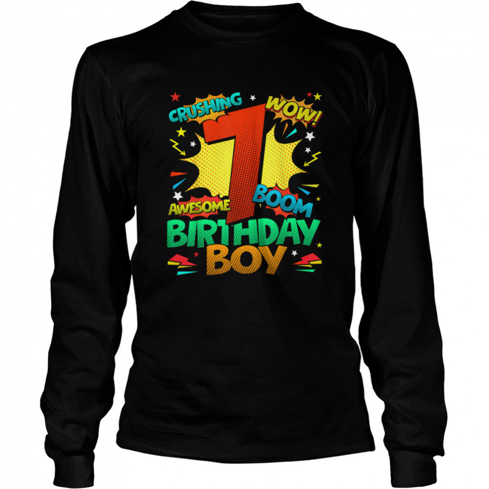7th Birthday Kids Comic Style Kids Boys 7th Birthday shirt Long Sleeved T-shirt