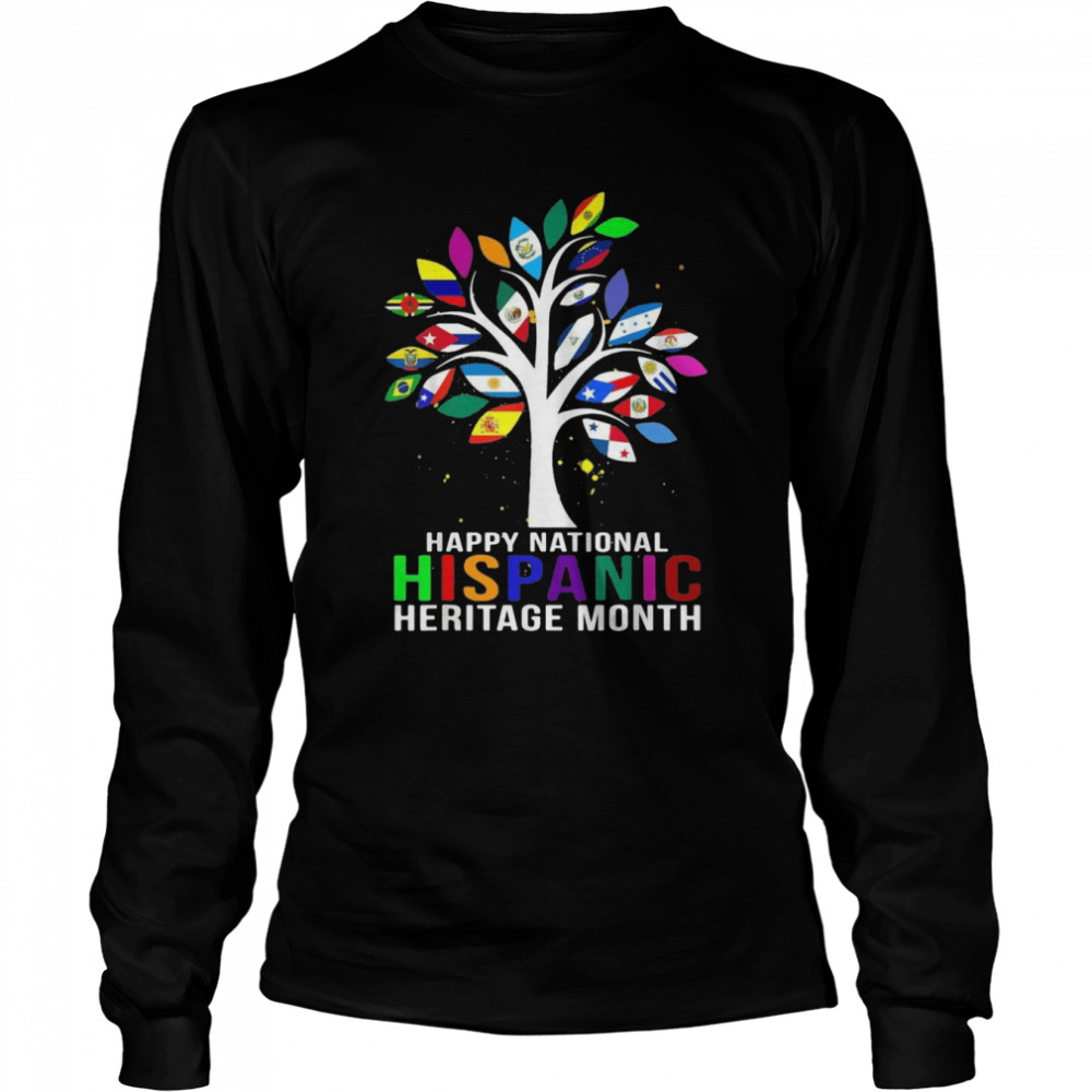 Happy National Hispanic Heritage Month Tree Roots Latino Flag T-shirt Long Sleeved T-shirt
