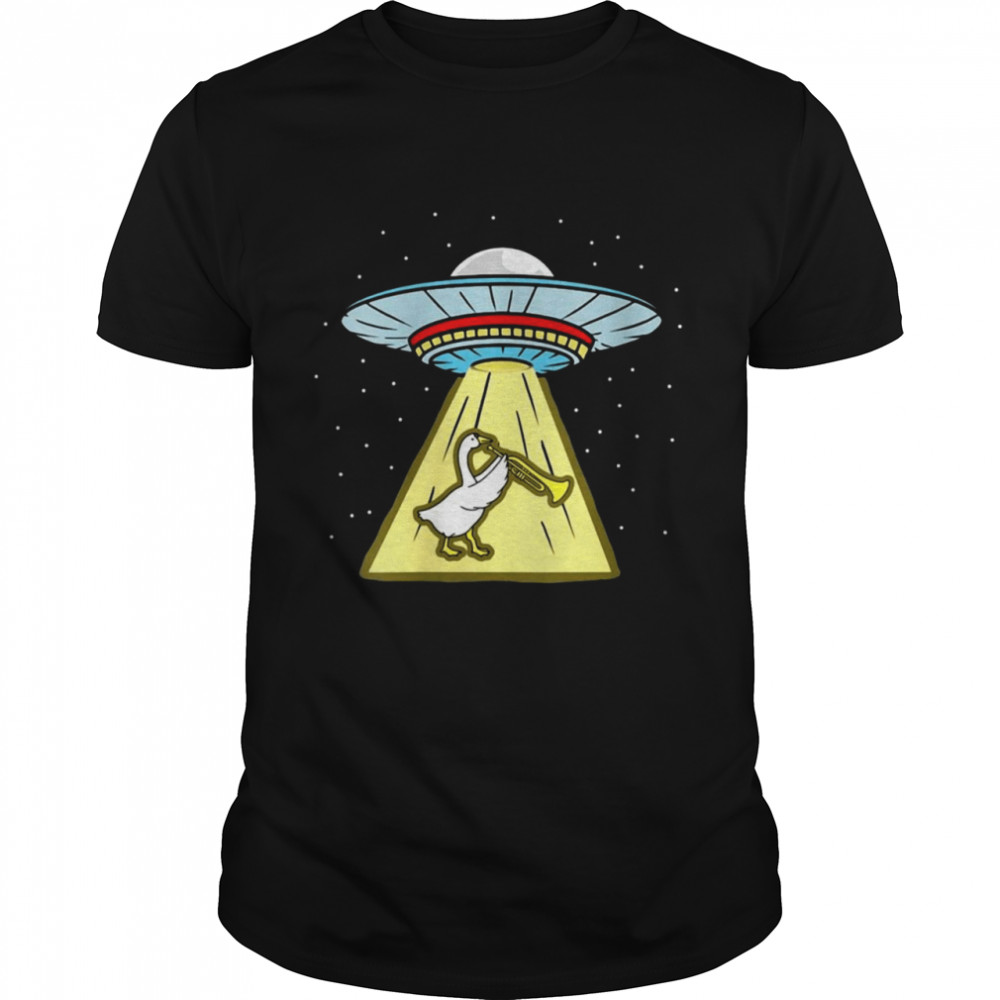 Duck Playing Trumpet Ufo Abduction T-shirt