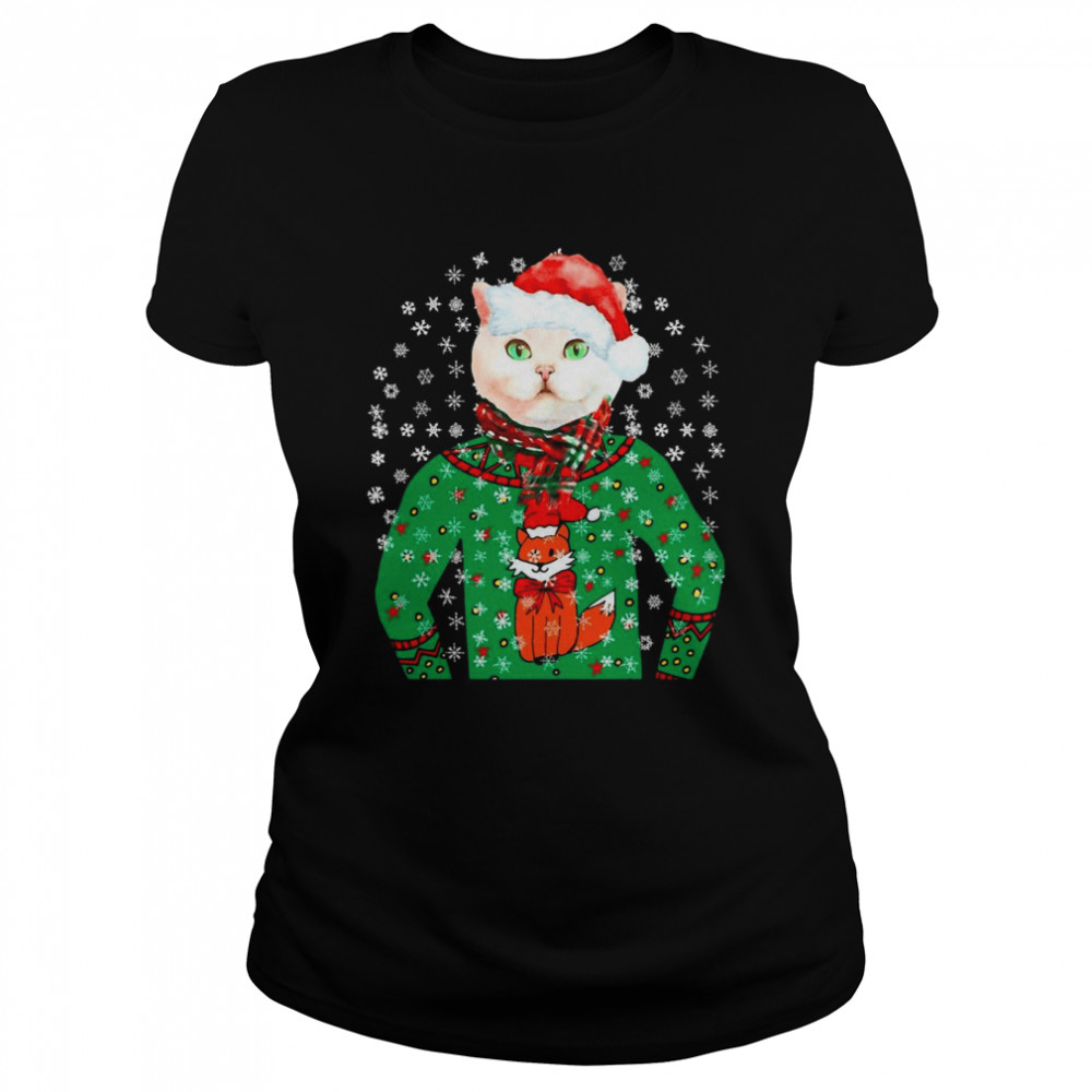 Cat Katzen Kätzchen Ugly Xmas Santa Christmas Lustige Kätzchen Grafik Langarmshirt  Classic Women's T-shirt