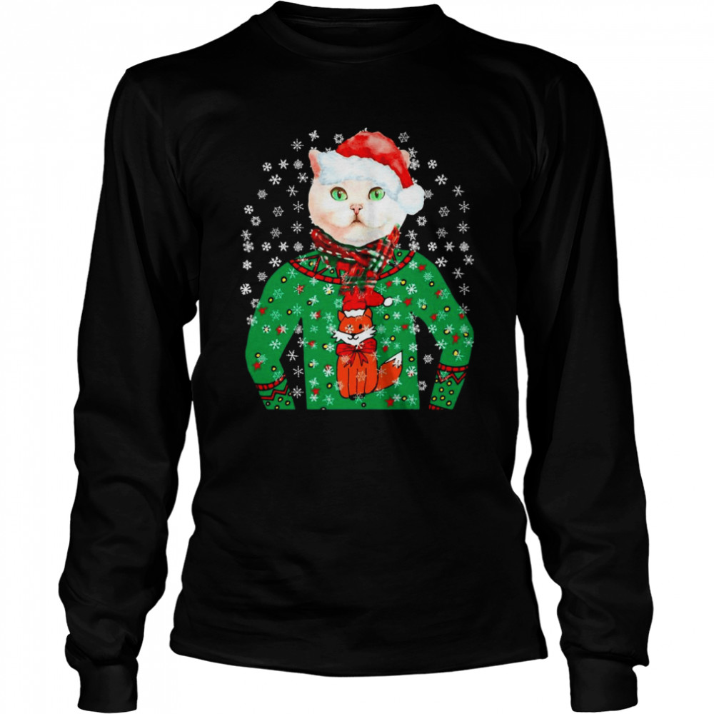 Cat Katzen Kätzchen Ugly Xmas Santa Christmas Lustige Kätzchen Grafik Langarmshirt  Long Sleeved T-shirt