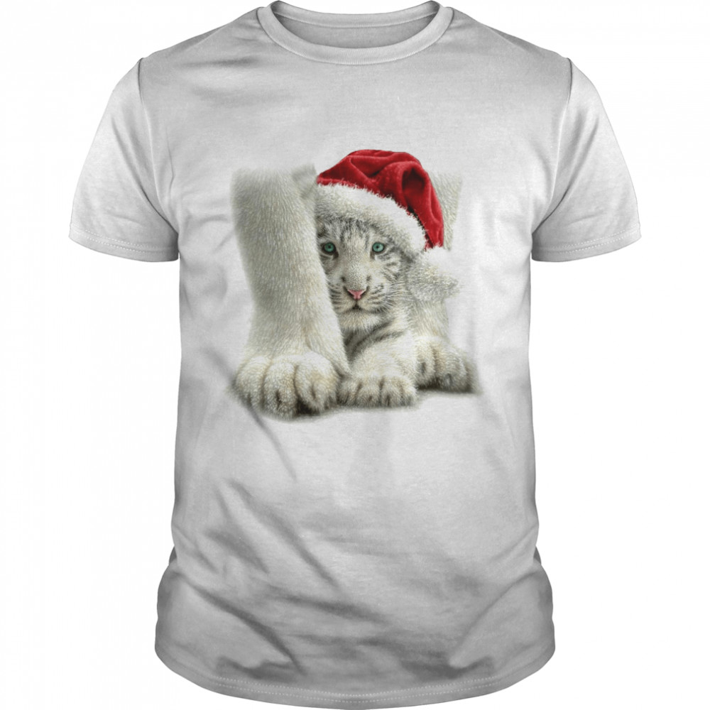 Cat white santa merry christmas shirt