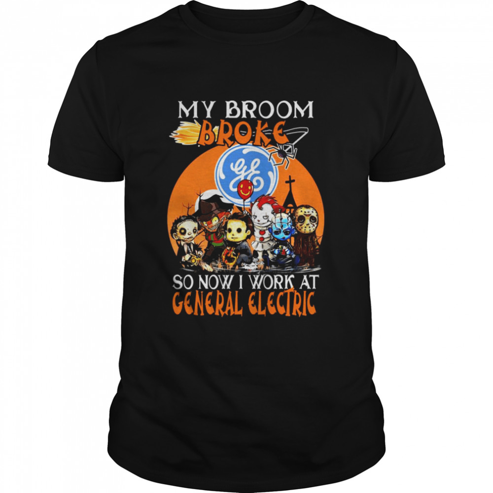 Chibi Horror characters my broom broke so now I work at General Electric Halloween shirt