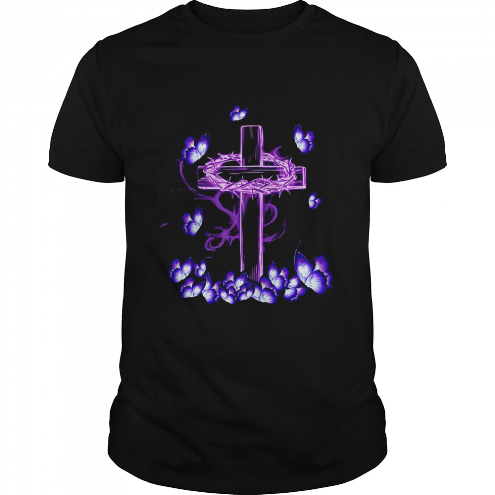 Cross Jesus Magical Purple Butterfly  Classic Men's T-shirt