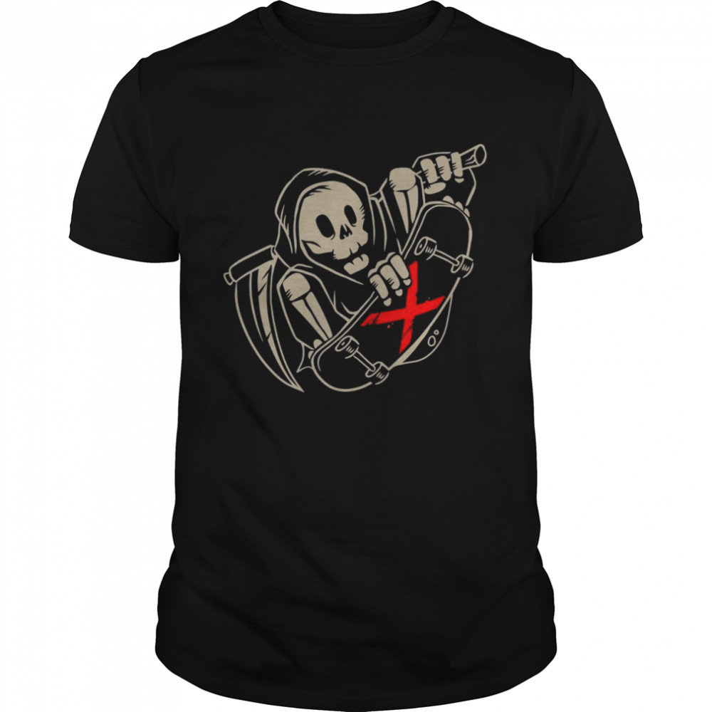 Halloween Grim Reaper Skateboarding Halloween Horror Shirt