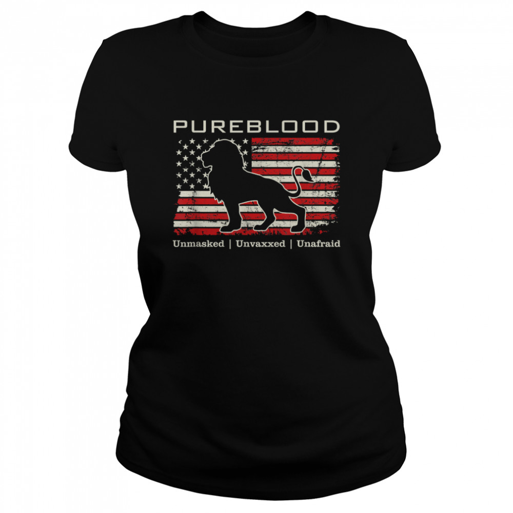 Pureblood Movement #Pureblood Medical Freedom Lion USA Flag  Classic Women's T-shirt