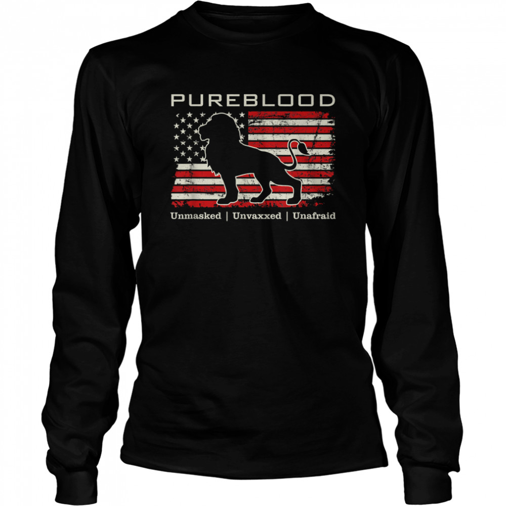 Pureblood Movement #Pureblood Medical Freedom Lion USA Flag  Long Sleeved T-shirt