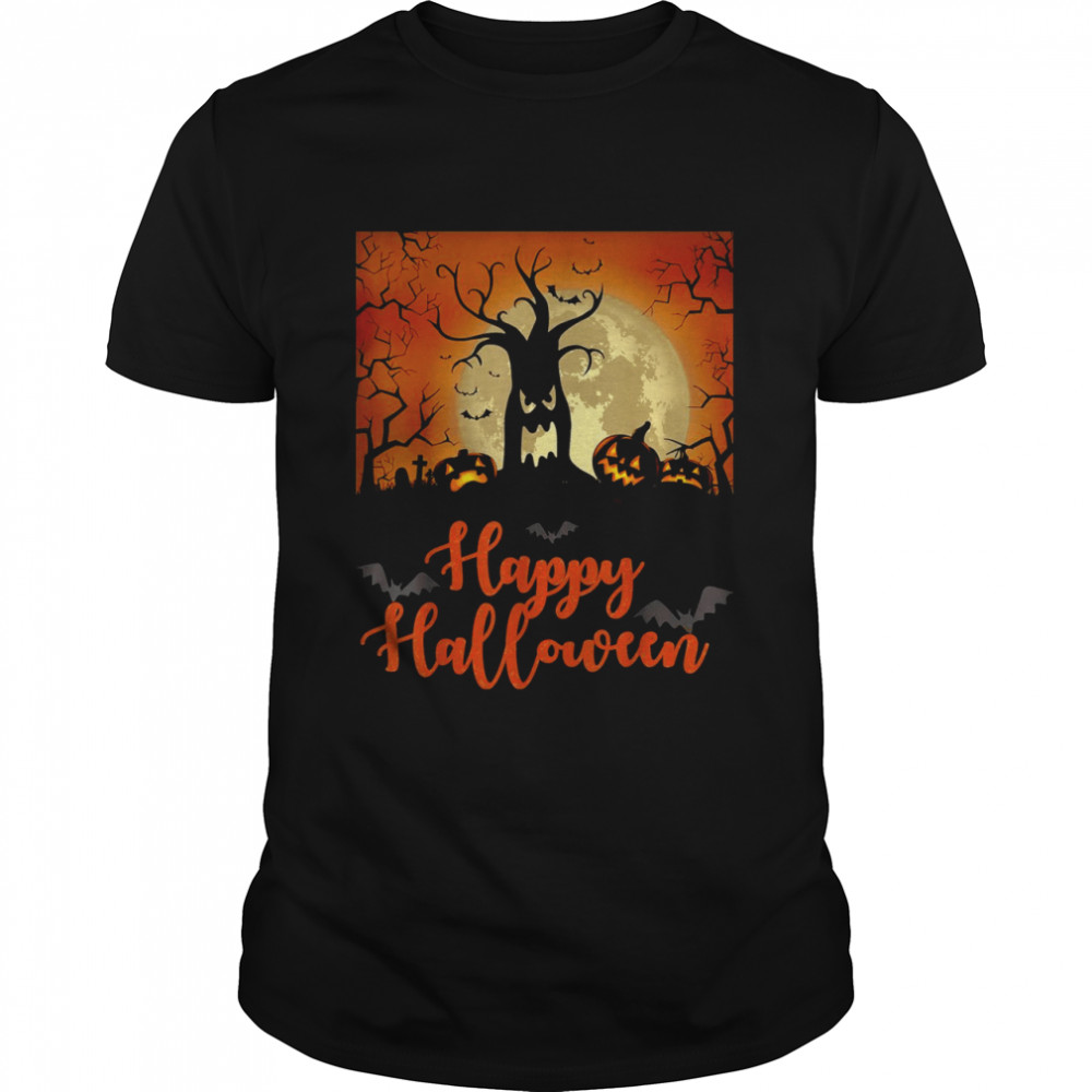 Happy Halloween creepy pumpkin face scary spooky Shirt
