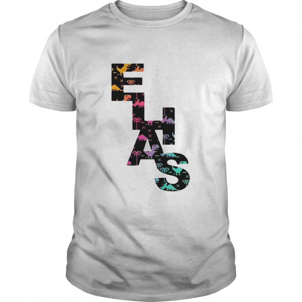 Elias Cooler Jungs Name mit bunten Retro Pixel DinoT-shirt