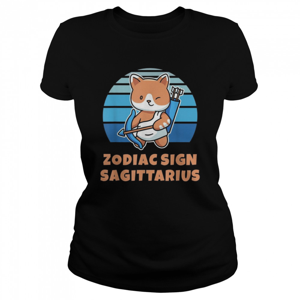 Zodiac Sign Sagittarius Cute Cat Design  Classic Women's T-shirt