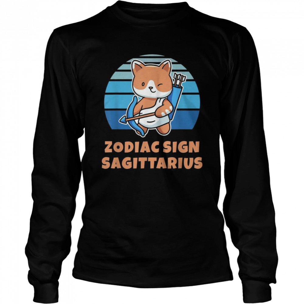 Zodiac Sign Sagittarius Cute Cat Design  Long Sleeved T-shirt