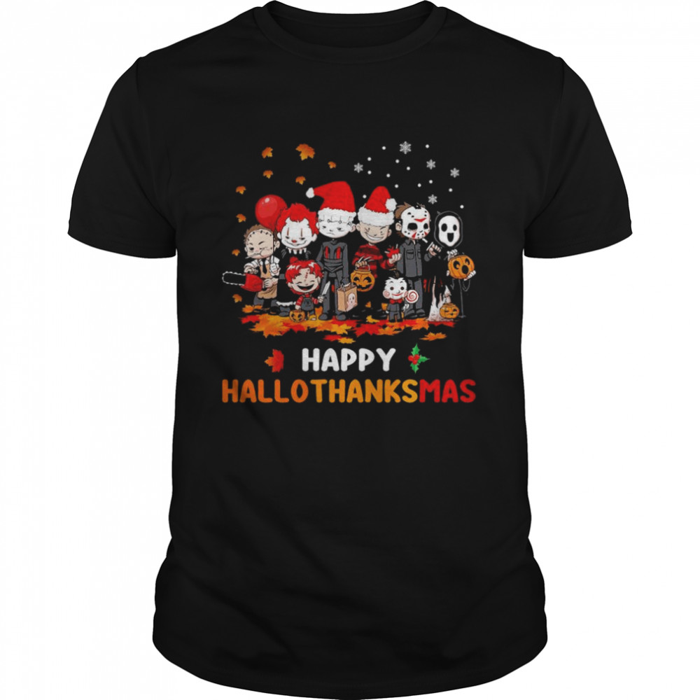 Chibi Horror Movie Character happy hallothanksmas shirt